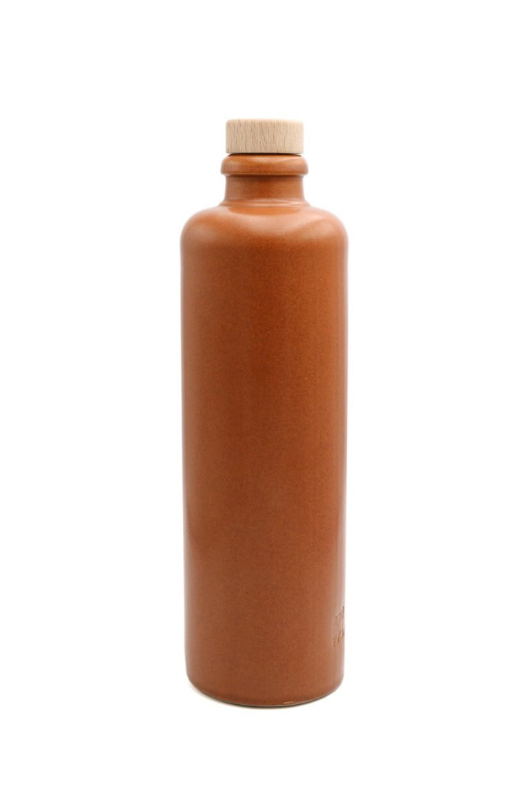 Steinzeugflasche "Standard" mit Holzgriffkorken Rot-Braun