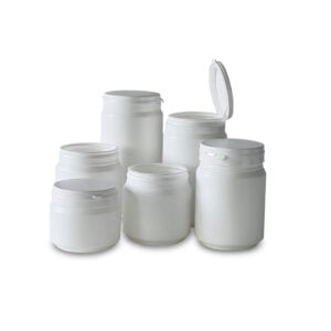 600 - 1600ml round cans HD-PE white with hinged lid