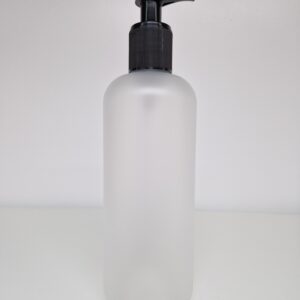 Bouteille ronde 500ml PET givré/matiné, y compris distributeur noir