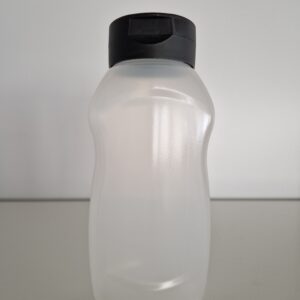 Bouteille à sauce 500ml PP naturel, 38/400, bouchon à charnière noir inclus